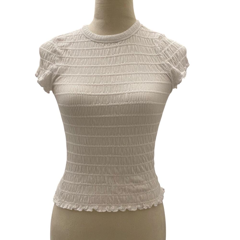 American Eagle Outfitters Size Small White Smocked Short Sleeve T-Shirt
